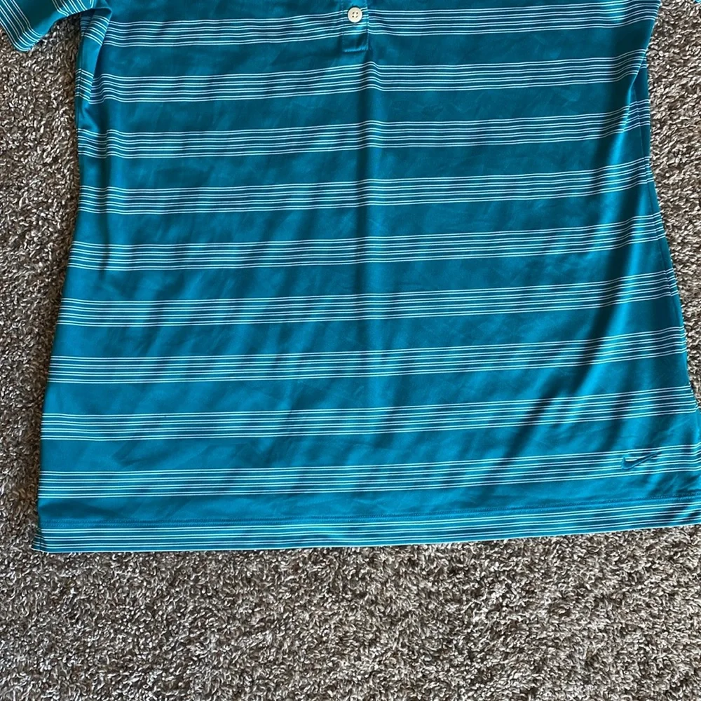 Nike Golf Tour Performance Dr-Fit Teal & White Stripe Polo Shirt, Women’s L